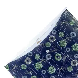 پوشه دکمه دار سفید و سرمه ای طرح گل 127T پاپکو