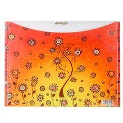 پوشه دکمه دار سفید و نارنجی طرح گل 127T پاپکو