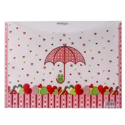 پوشه دکمه دار سفید و گلبهی طرح جغد و چتر 127T پاپکو