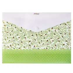 پوشه دکمه دار سفید و سبز طرح غنچه های گل 127T پاپکو