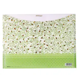 پوشه دکمه دار سفید و سبز طرح غنچه های گل 127T پاپکو