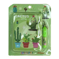 دفترچه یادداشت فانتزی همراه با خودکار سبز طرح کاکتوس