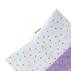 پوشه دکمه دار سفید و بنفش طرح شکوفه 127T پاپکو