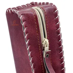 جاقلمی خوشنویسی زیپی چرم زرشکی نوید