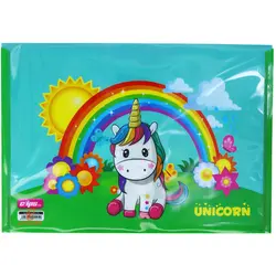 پوشه دکمه دار A4 طرح یونی کورن و خورشید زمینه سبز 1452 کلیپس - مجد مارکت