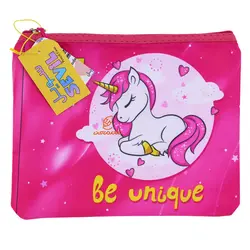 پوشه پارچه ای فانتزی زیپ دار A5 طرح یونی کورن 3068 سویل - مجد مارکت