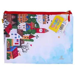 پوشه پارچه ای فانتزی زیپ دار A4 طرح خانه های زیبا 3067 سویل - مجد مارکت