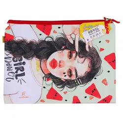 پوشه پارچه ای فانتزی زیپ دار A4 طرح دختر هندوانه ای 3067 سویل - مجد مارکت