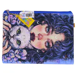 پوشه پارچه ای فانتزی زیپ دار A4 طرح دختر مو آبی 3067 سویل - مجد مارکت