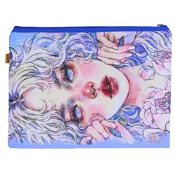 پوشه پارچه ای فانتزی زیپ دار A4 طرح دختر مو آبی 3067 سویل - مجد مارکت