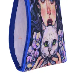 پوشه پارچه ای فانتزی زیپ دار A4 طرح دختر مو آبی 3067 سویل - مجد مارکت