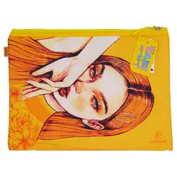 پوشه پارچه ای فانتزی زیپ دار A4 طرح دختر موقهوه ای 3067 سویل - مجد مارکت