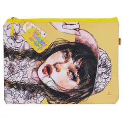 پوشه پارچه ای فانتزی زیپ دار A4 طرح دختر کلاه دار 3067 سویل - مجد مارکت