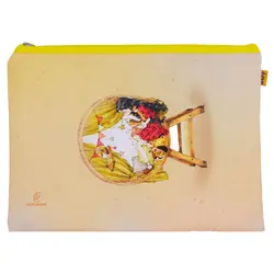 پوشه پارچه ای فانتزی زیپ دار A4 طرح دختر مو مشکی 3067 سویل - مجد مارکت