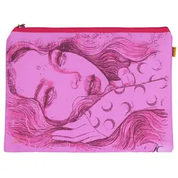 پوشه پارچه ای فانتزی زیپ دار A4 طرح دختر صورتی 3067 سویل - مجد مارکت