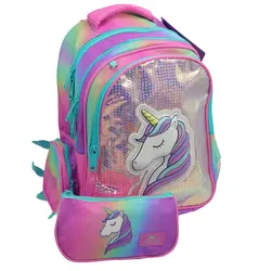 کوله پشتی دو تکه پولک دار طرح یونی کورن 2706 گلسی برد GLOSSY BIRD - مجد مارکت