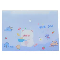 پوشه دکمه دار A4 فانتزی آبی طرح خرس - مجد مارکت