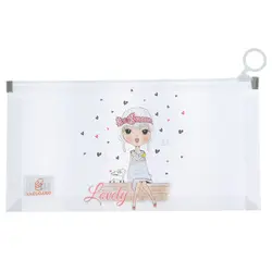 پوشه زیپ دار سایز ملخی فانتزی شفاف طرح دخترناز - مجد مارکت