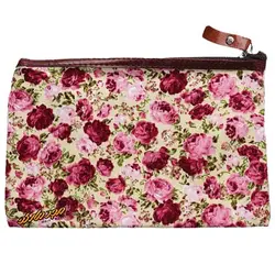 پوشه پارچه ای طرح گل ریز کرمی سرخابی سویل