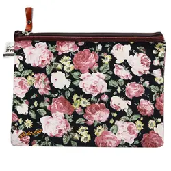 پوشه پارچه ای طرح گل درشت مشکی صورتی سویل