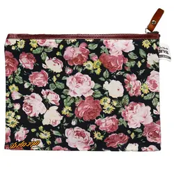 پوشه پارچه ای طرح گل درشت مشکی صورتی سویل