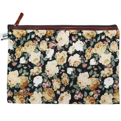 پوشه پارچه ای طرح گل درشت مشکی کرم سویل