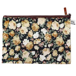 پوشه پارچه ای طرح گل درشت مشکی کرم سویل