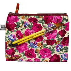 پوشه پارچه ای طرح گل درشت سفید سرخابی سویل