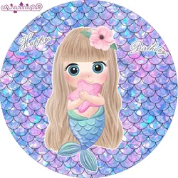 بنر زیبای دایره ای جشن و تولد تم پری دریایی طرح کیوت