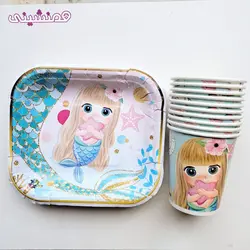 ست 10 نفره پیشدستی و لیوان تم پری دریایی طرح کیوت