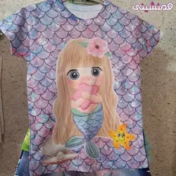 تیشرت زیبای پنبه طرح پری دریایی کیوت