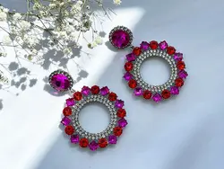 گوشواره مجلسی سرخابی و قرمز کد GO214 • گالری بدلیجات ترنج