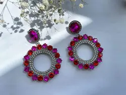 گوشواره مجلسی سرخابی و قرمز کد GO214 • گالری بدلیجات ترنج