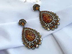 گوشواره مجلسی با سنگ طرح رزین قهوه ای کد GO207 &bull; گالری بدلیجات ترنج