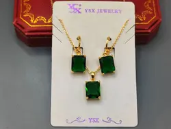 خرید نیم ست گردنبند و گوشواره مربعی نگین سبز &bull; گالری بدلیجات ترنج