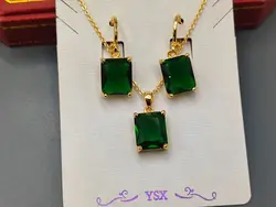 خرید نیم ست گردنبند و گوشواره مربعی نگین سبز &bull; گالری بدلیجات ترنج