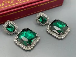 گوشواره کریستال سبز و نگین های مخراج &bull; گالری بدلیجات ترنج