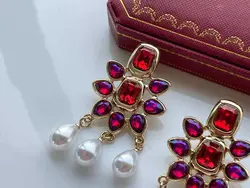 گوشواره خورشید با کریستال قرمز &bull; گالری بدلیجات ترنج