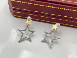 گوشواره ژوپینگ طرح ستاره و مروارید فول نگین &bull; گالری بدلیجات ترنج