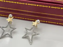 گوشواره ژوپینگ طرح ستاره و مروارید فول نگین &bull; گالری بدلیجات ترنج