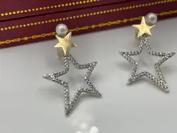 گوشواره ژوپینگ طرح ستاره و مروارید فول نگین &bull; گالری بدلیجات ترنج