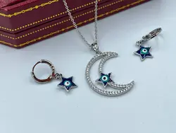 نیم ست ماه و ستاره چشم نظر نقره ای &bull; گالری بدلیجات ترنج