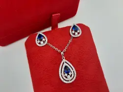 نیم ست ژوپینگ نقره ای با سنگ آبی &bull; گالری بدلیجات ترنج