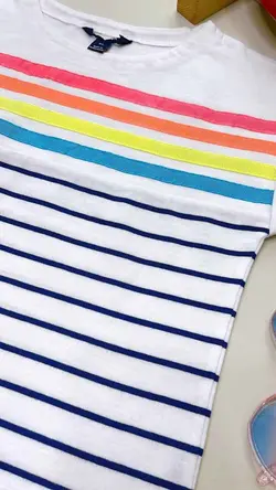 تاپ سفید راه راه شبرنگی - لباس بچه گانه شکرلر