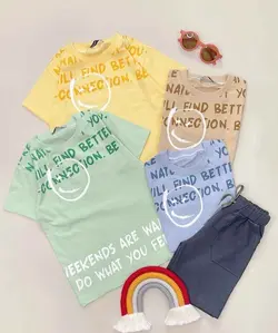 تیشرت شلوارک استیکر نوشته انگلیسی - لباس بچه گانه شکرلر