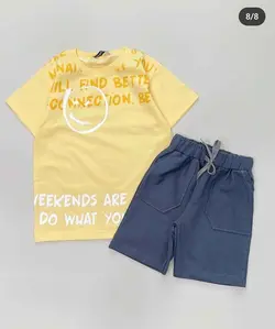 تیشرت شلوارک استیکر نوشته انگلیسی - لباس بچه گانه شکرلر