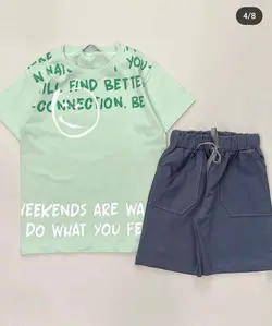 تیشرت شلوارک استیکر نوشته انگلیسی - لباس بچه گانه شکرلر