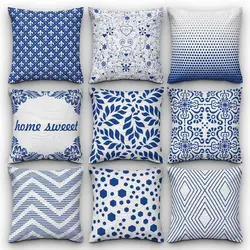 خرید کاور کوسن کد 553 (ست آبی سفید) | فروشگاه اینترنتی پرده و کوسن شیک نقش