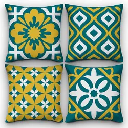 خرید کاور کوسن کد 613 (فیروزه ای نارنجی) | فروشگاه اینترنتی پرده و کوسن شیک نقش