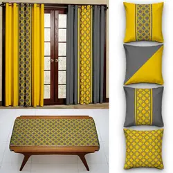 خرید کاور کوسن کد 635 (ست طوسی زرد) | فروشگاه اینترنتی پرده و کوسن شیک نقش